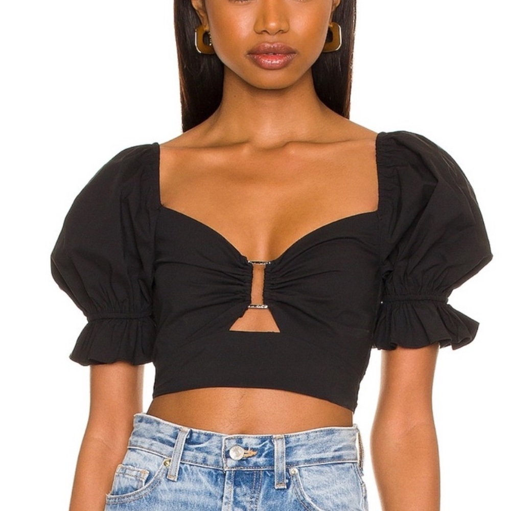 Revolve Black Puff Sleeve Top